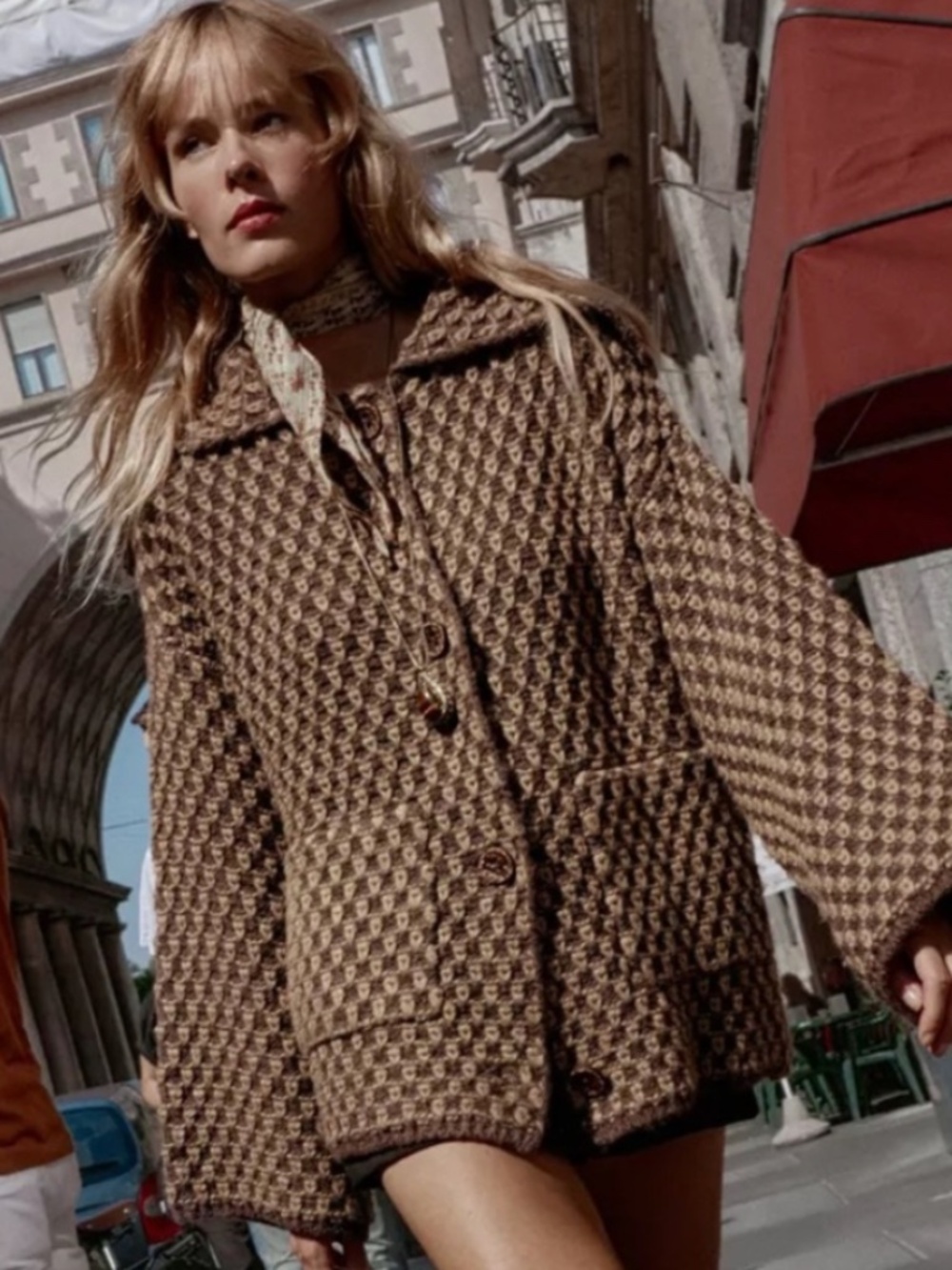 Zara Oversized Knit Jacket. Brown/Tan. Size S. NWOT